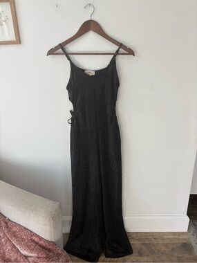 Derek Heart Black Sparkle Maxi Slip Dress with Side Tie